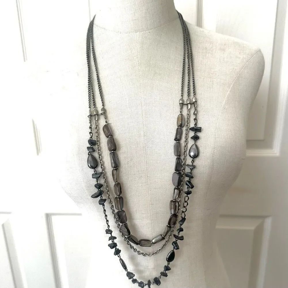 Multi strand abalone and hematite long necklace